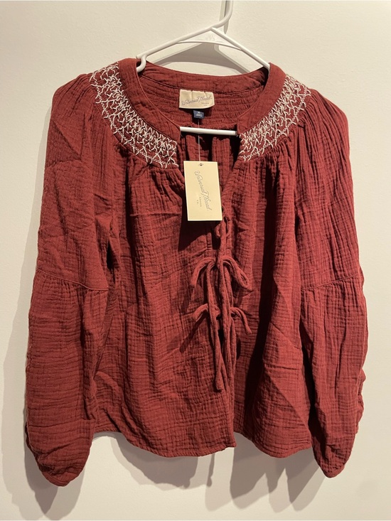 Universal Thread Tops - Universal Thread Women's Raglan Long Sleeve Tie-Front Blouse Maroon XS NWT